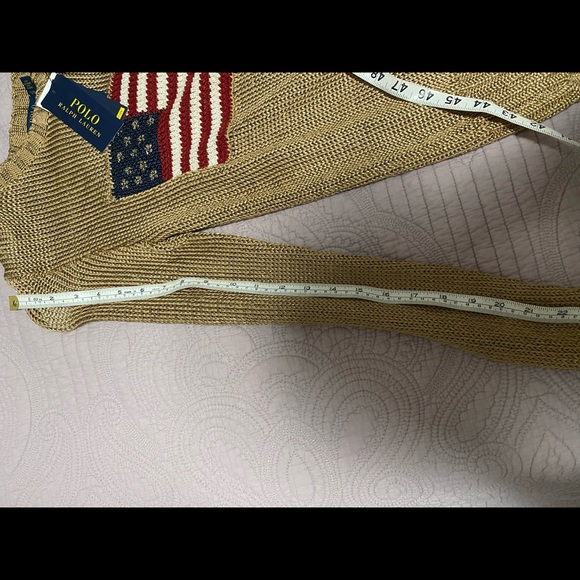Polo by Ralph Lauren Tan Sweater with American Flag Patch - Picture 3 of 5